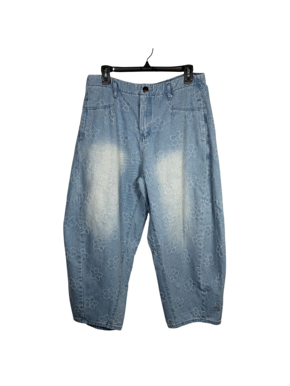 Easel Pushing Petals Barrel Leg Crop Jeans Womens L Factory Faded Cotton